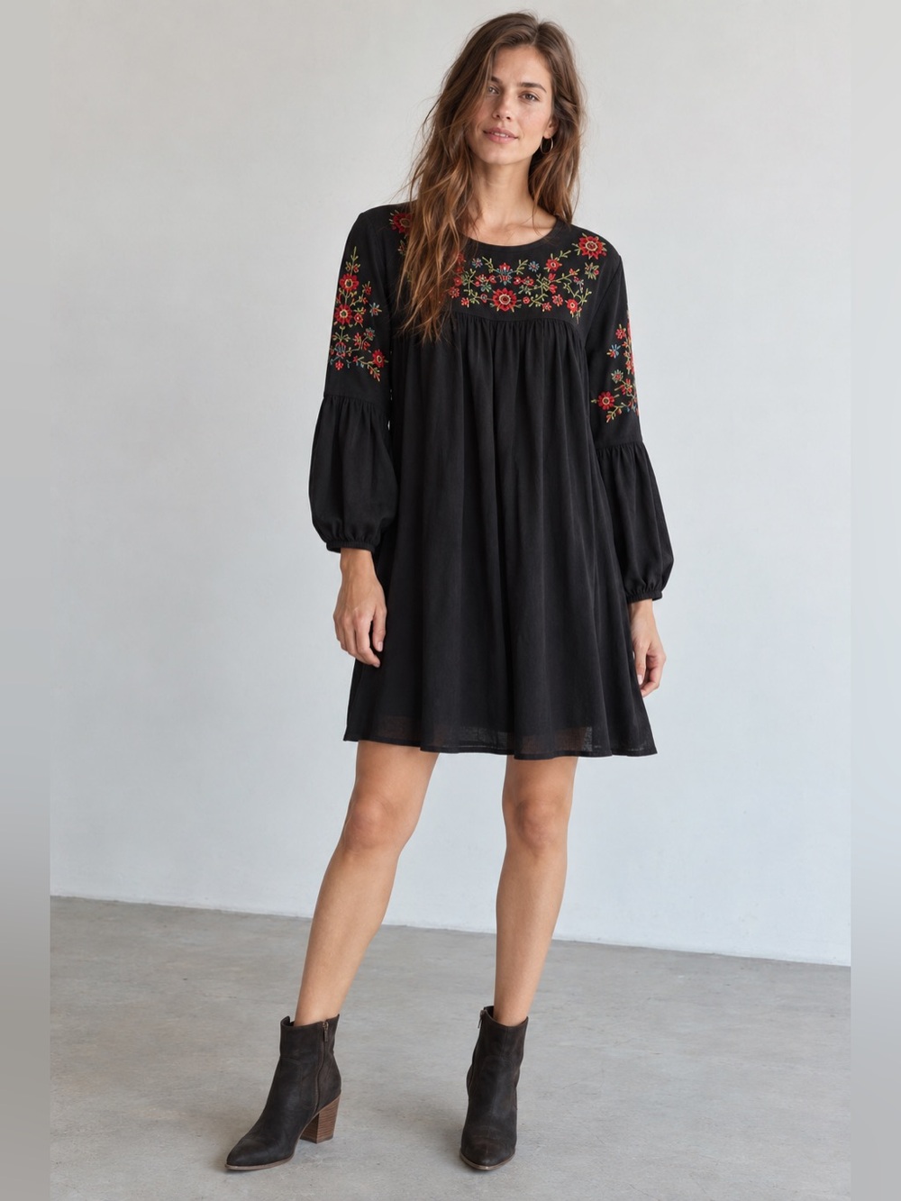 Allison New York Anthropologie Embroidered Black Dress S